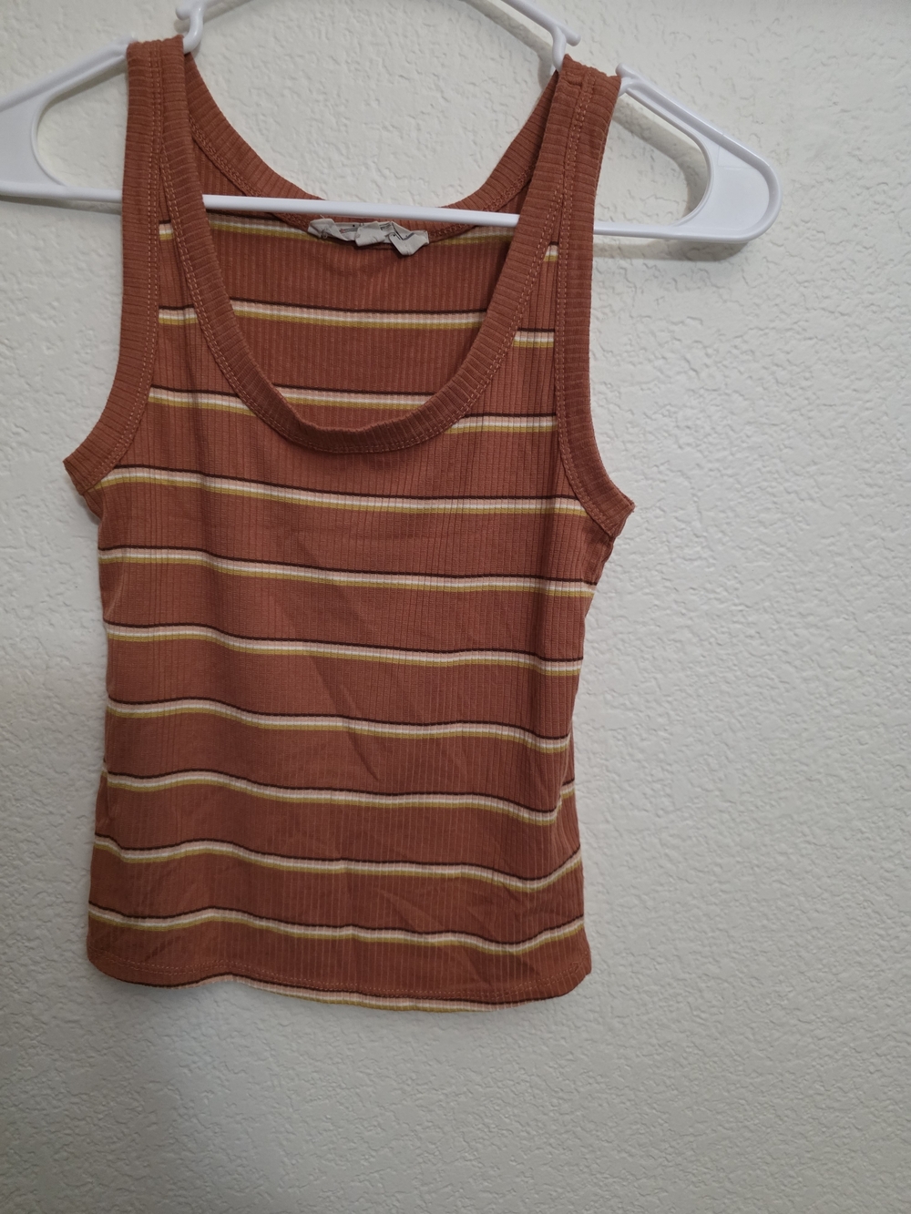 Hippie Rose Rust Striped Ribbed Tank with Yellow & Cream Accents
